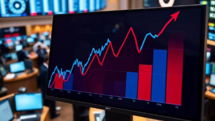 Asian stock exchange screens showing gains on Fed rate cut expectations