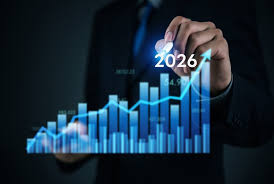Financial analysts reviewing charts and interest rate projections for 2026